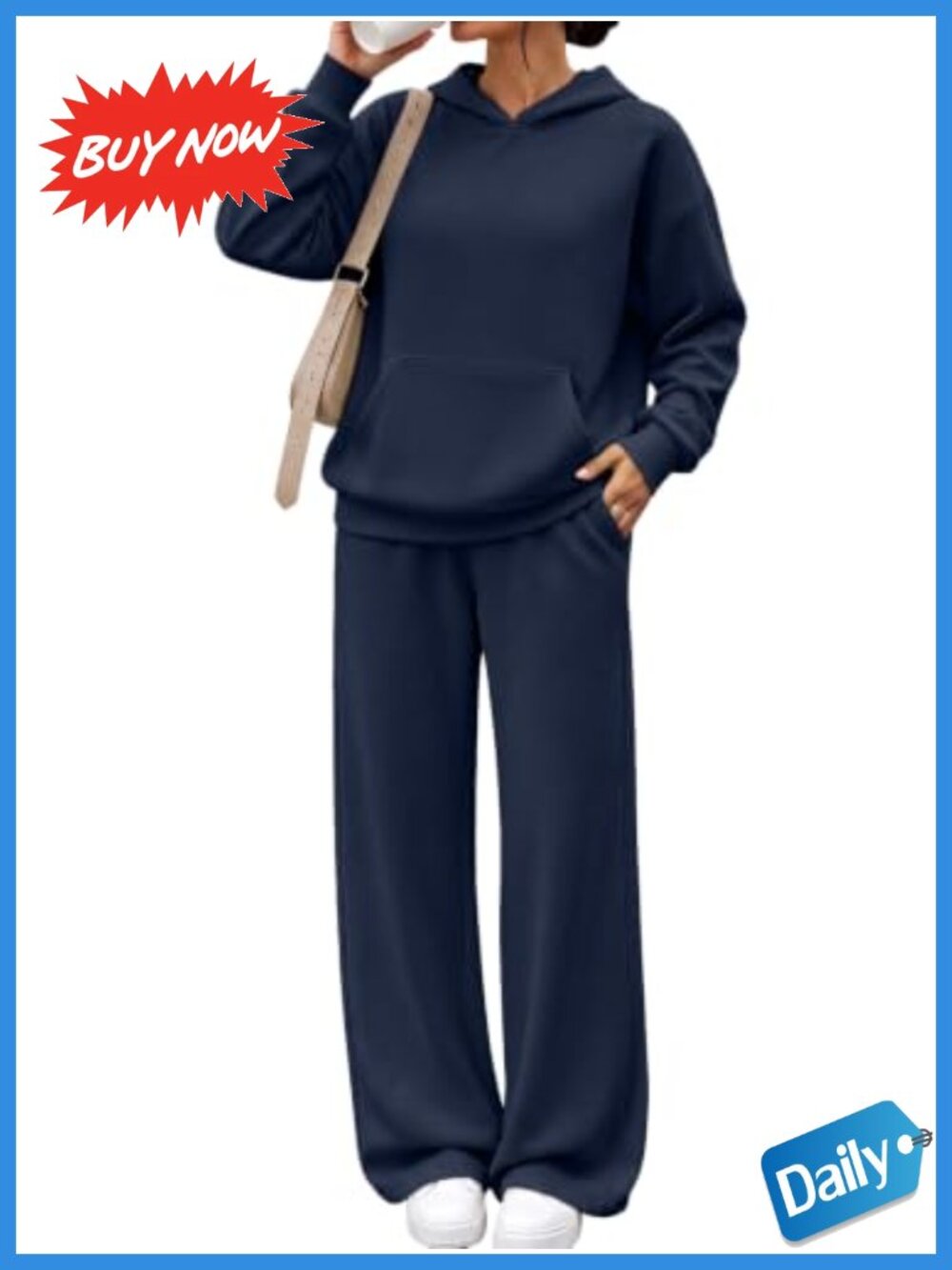 Womens Modal Blend 2 Piece Sweat Set Oversized Hoodie Wide Leg Lounge